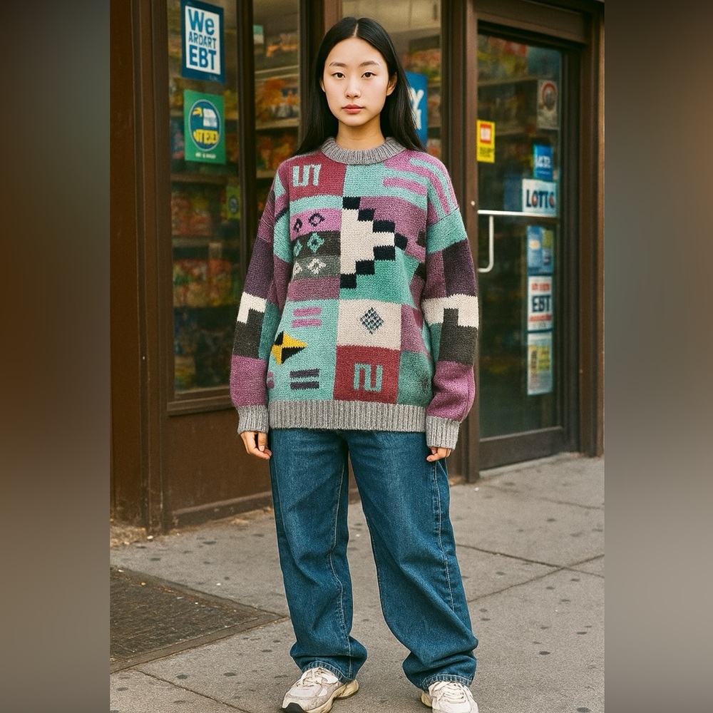 💎RARE VTG HAND KNIT Artisanal Peruvian Alpaca Sweater - M